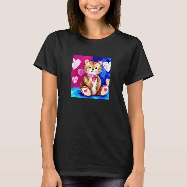 Valentindagen Kärlek Heart Cat Teddy Girlkompis Fi T Shirt (Framsida)
