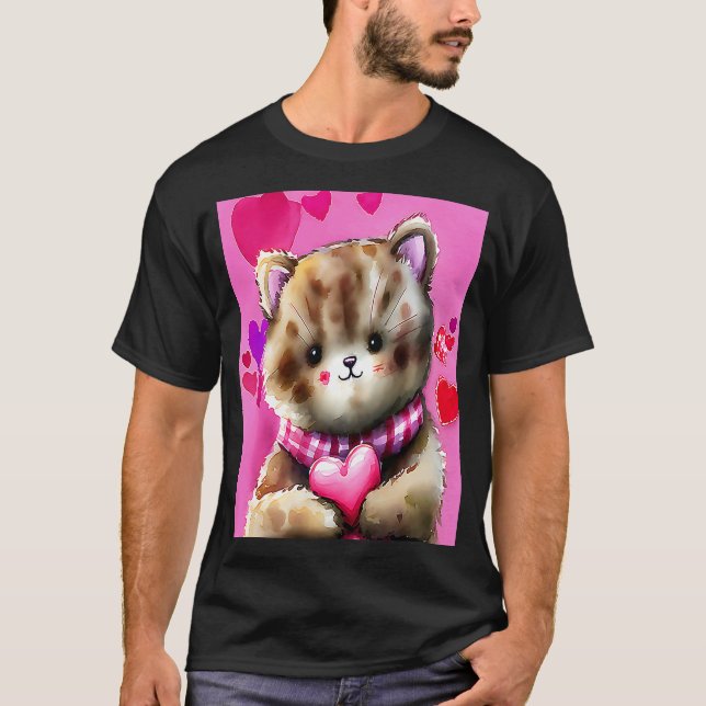 Valentindagen Kärlek Heart Cat Teddy Girlkompis Fi T Shirt (Framsida)