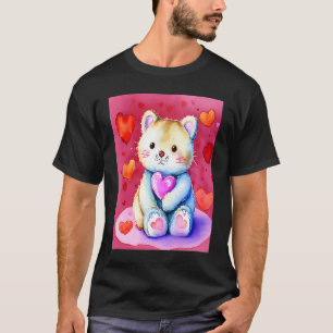 Valentindagen Kärlek Heart Cat Teddy Girlkompis Fi T Shirt