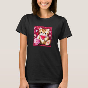Valentindagen Kärlek Heart Cat Teddy Girlkompis Fi T Shirt