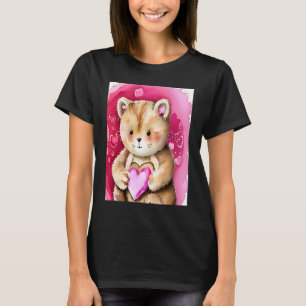 Valentindagen Kärlek Heart Cat Teddy Girlkompis Fi T Shirt