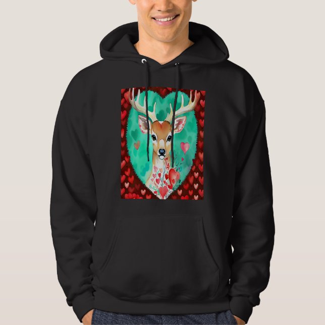 Valentindagen Kärlek Heart Cute Hjort Girlkompis F Hoodie (Framsida)