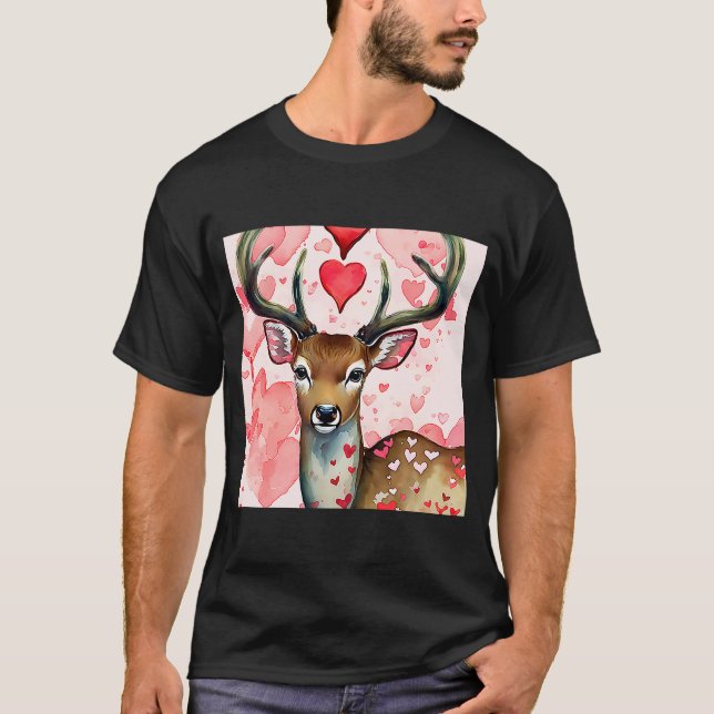 Valentindagen Kärlek Heart Cute Hjort Girlkompis F T Shirt (Framsida)