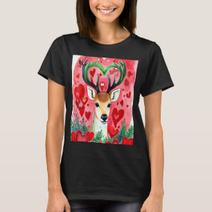 Valentindagen Kärlek Heart Cute Hjort Girlkompis F T Shirt