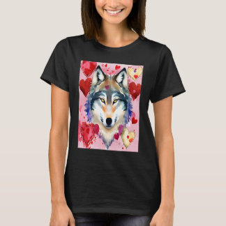 Valentindagen Kärlek Heart Cute Varg Girlkompis Fi T Shirt