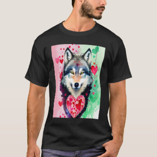 Valentindagen Kärlek Heart Cute Varg Girlkompis Fi T Shirt