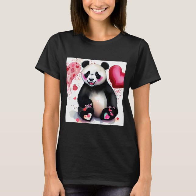 Valentindagen Kärlek Heart Panda Girlkompis Fiancé T Shirt (Framsida)