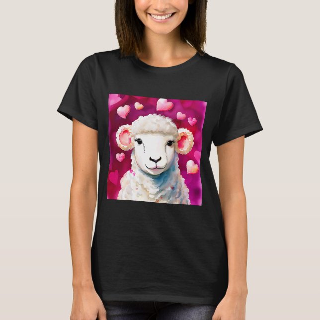 Valentindagen Kärlek Heart Sheep Girlkompis Fiancé T Shirt (Framsida)