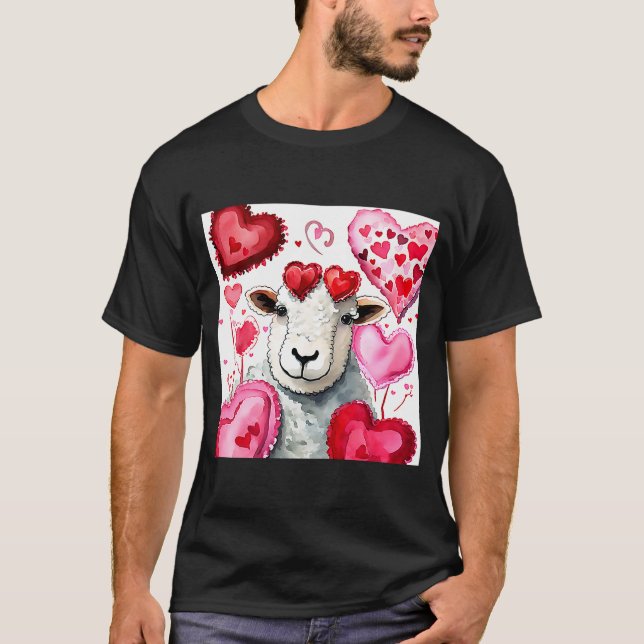 Valentindagen Kärlek Heart Sheep Girlkompis Fiancé T Shirt (Framsida)