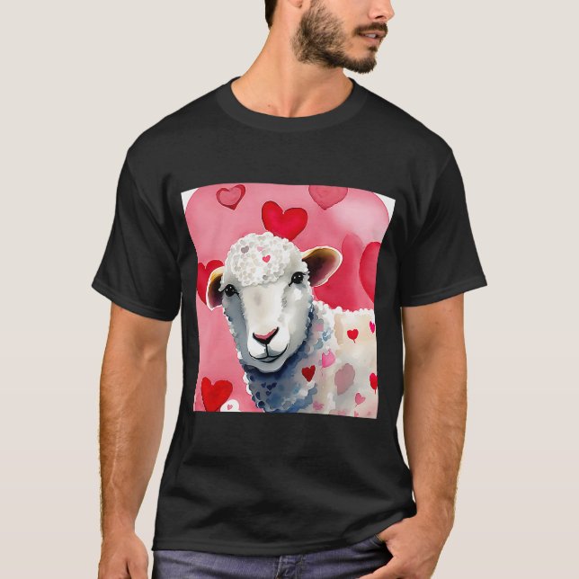 Valentindagen Kärlek Heart Sheep Girlkompis Fiancé T Shirt (Framsida)