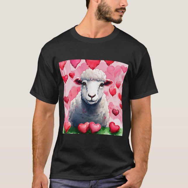 Valentindagen Kärlek Heart Sheep Girlkompis Fiancé T Shirt (Framsida)