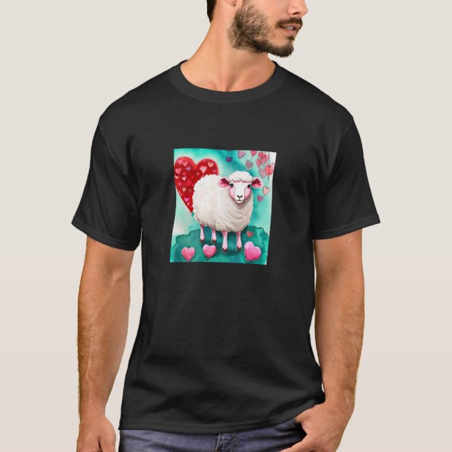 Valentindagen Kärlek Heart Sheep Girlkompis Fiancé T Shirt (Framsida)