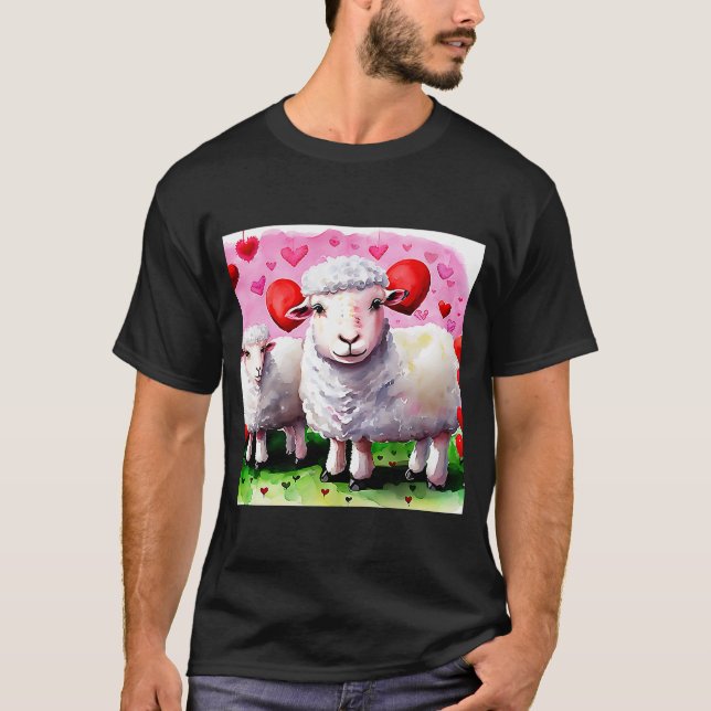Valentindagen Kärlek Heart Sheep Girlkompis Fiancé T Shirt (Framsida)