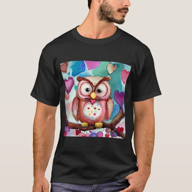 Valentindagen Kärlek Heart Uggla Teddy Girlkompis  T Shirt (Framsida)