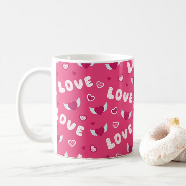 Valentindagen Kärlek Hearts Rosa Red Mönster Kaffemugg (Med munk)