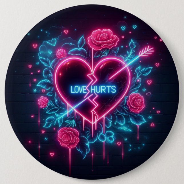 Valentindagen Kärlek Ontr Neon Heart Knapp (Framsida)