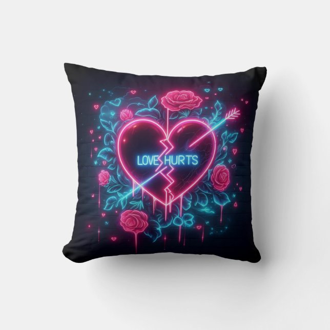 Valentindagen Kärlek Ontr Neon Heart Kudde (Framsida)