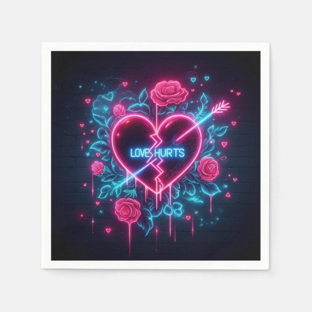 Valentindagen Kärlek Ontr Neon Heart Pappersservett (Framsidan)