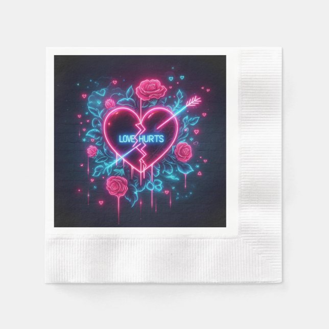 Valentindagen Kärlek Ontr Neon Heart Pappersservett (Framsidan)