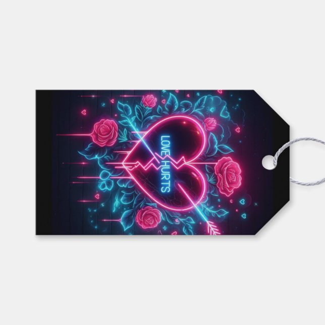 Valentindagen Kärlek Ontr Neon Heart Presentetikett (Framsidan (Horisontell))
