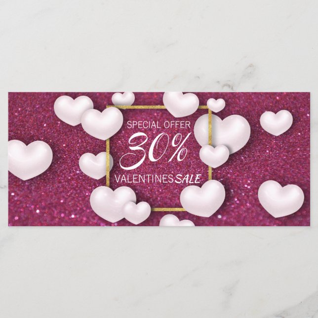 Valentindagen - kort för vita hjärtan i Glitter (Framsida)