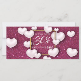 Valentindagen - kort för vita hjärtan i Glitter