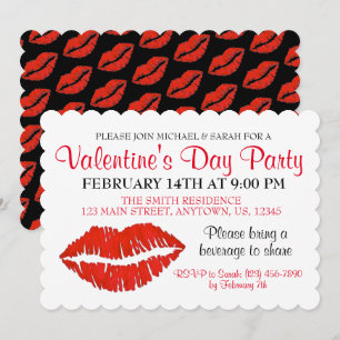Valentindagen Party Red Läppar Lipstick Kiss Kärle Inbjudningar
