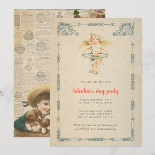 Valentindagen Party Vintage Cupid Ro Antique Inbjudningar