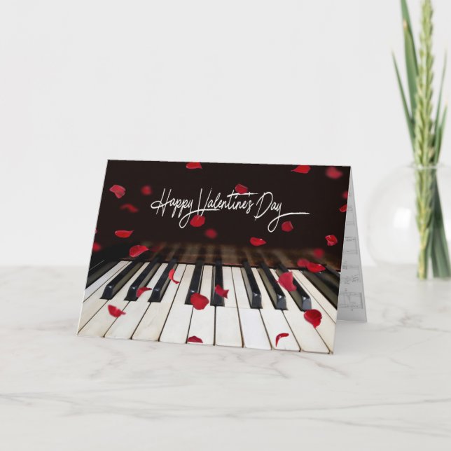 Valentindagen Piano och Ro Petals Helgkort (Framsida)