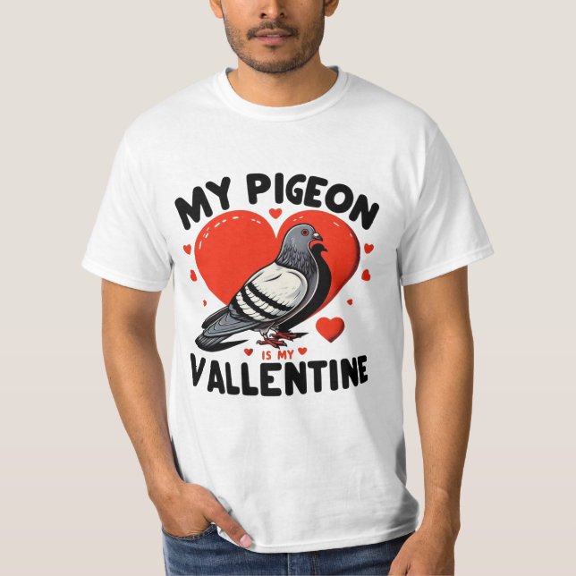 Valentindagen Pigeon - Heartfilt Avian Romantik T Shirt (Framsida)