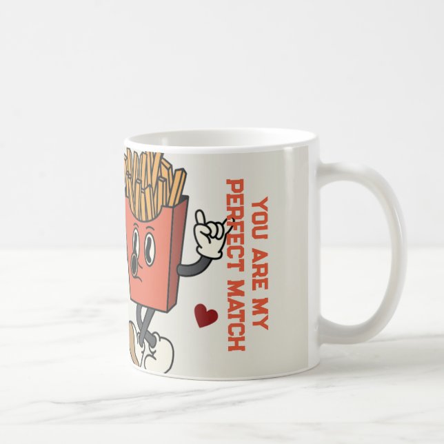 Valentindagen "Pizza and Fried Potatis Match" Kaffemugg (Höger)