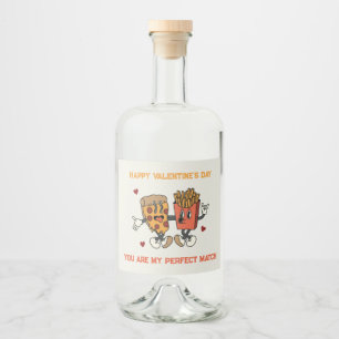 Valentindagen "Pizza and Fried Potatis Match" Spritflaskor Etikett