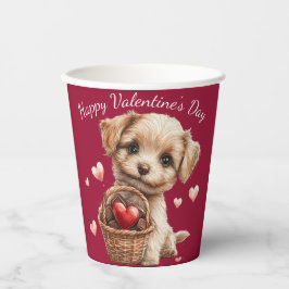 Valentindagen Puppy Basket Red Heart Candy