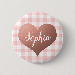 Valentindagen Red Gingham Heart - eget namn Knapp