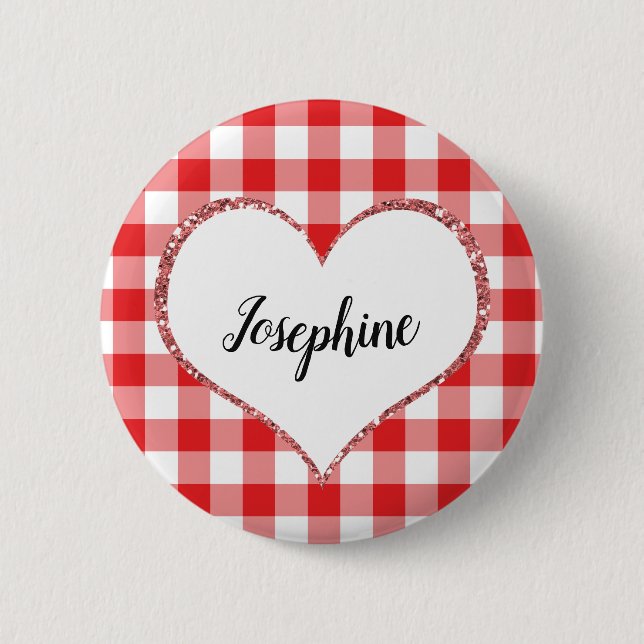 Valentindagen Red Gingham Heart - eget namn Knapp (Framsida)