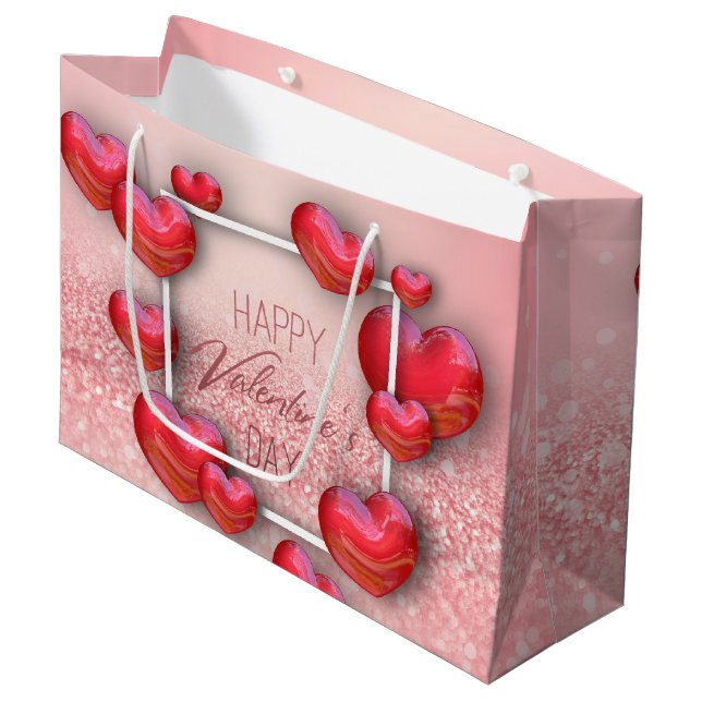Valentindagen Red Heart Glitter Large Gift Bag (Framsidan Vinklad)
