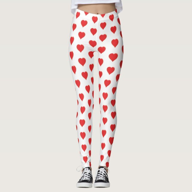 Valentindagen Red Heart Whimsiacl Mönster Leggings (Framsida)