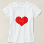 Valentindagen Red Heart White Monogram Anpassnings T Shirt<br><div class="desc">Utskriven med stort hjärta mönster i fast vit bakgrund med textmall för namn!</div>