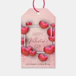 Valentindagen Red Hearts Glitter - Gift Märkre Presentetikett