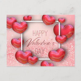 Valentindagen Red Hearts Glitter - vykort