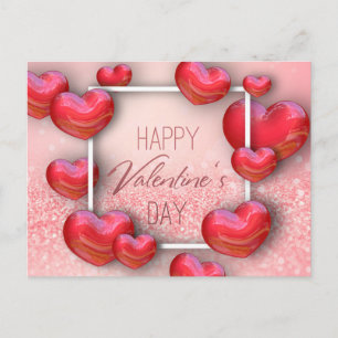 Valentindagen Red Hearts Glitter - vykort