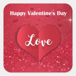 Valentindagen Red Papper Heart Glitter - Sticker Fyrkantigt Klistermärke