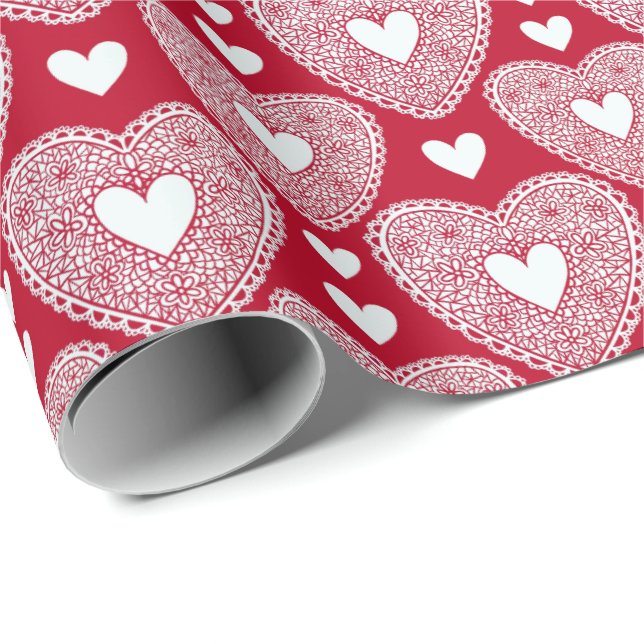 Valentindagen Red Snöre Heart Mönster Presentpapper (Rullad Hörn)