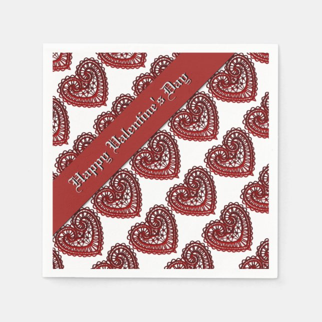 Valentindagen Red Snöre Hearts Mönster Napkins Pappersservett (Framsidan)