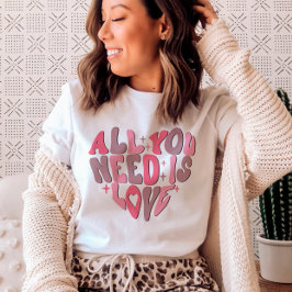 Valentindagen Retro Groovy Heart Ord Art T Shirt