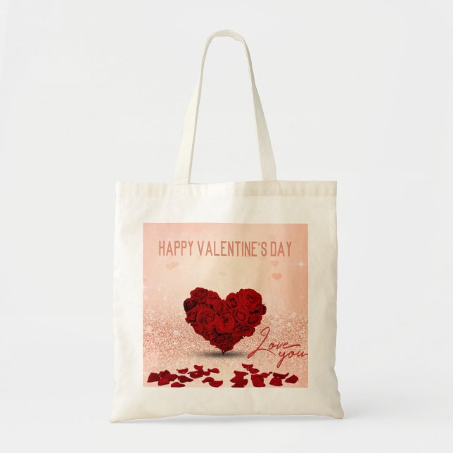 Valentindagen Ro Heart Bouquet - Budget Tote Tygkasse (Framsidan)
