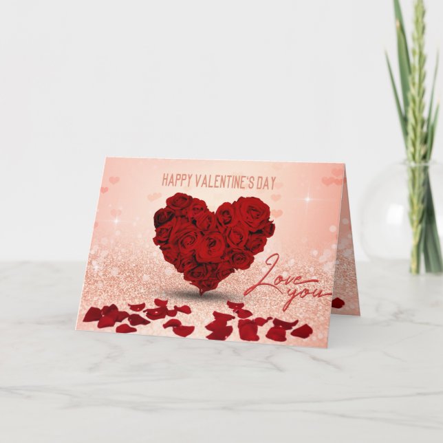 Valentindagen Ro Heart Bouquet - hälsningskort Helgkort (Framsida)