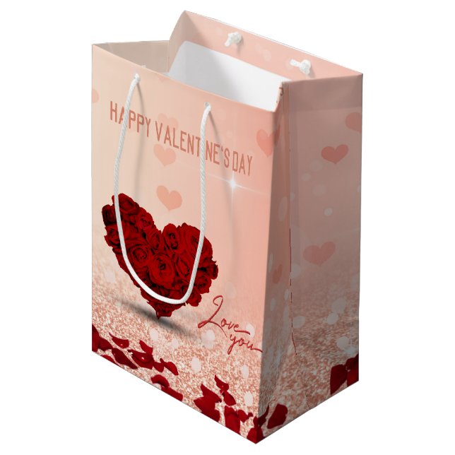 Valentindagen Ro Heart Bouquet Medium Gift Bag (Framsidan Vinklad)