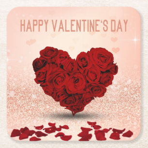 Valentindagen Ro Heart Bouquet - Papper Underlägg Kvadrat