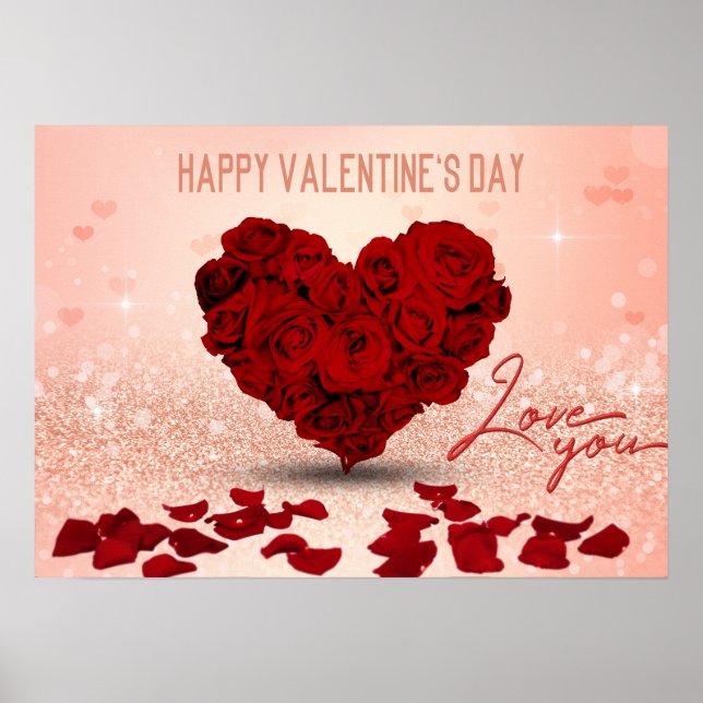 Valentindagen Ro Heart Bouquet - Poster Skriv ut (Framsidan)